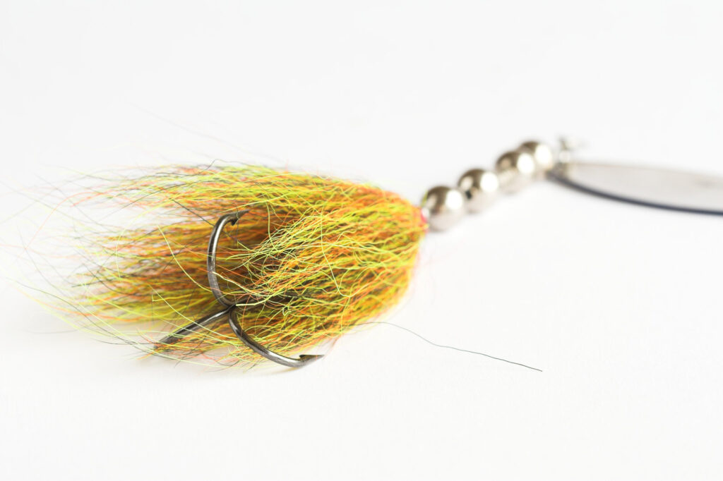 image of spinnerbait lure in yellow