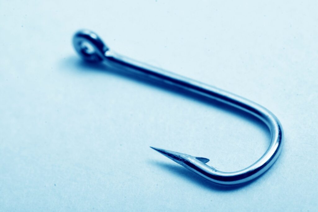 close up of metal fishing hook