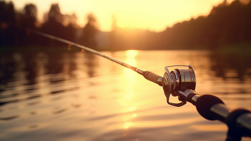 image of fishing rod reaching out over a lake